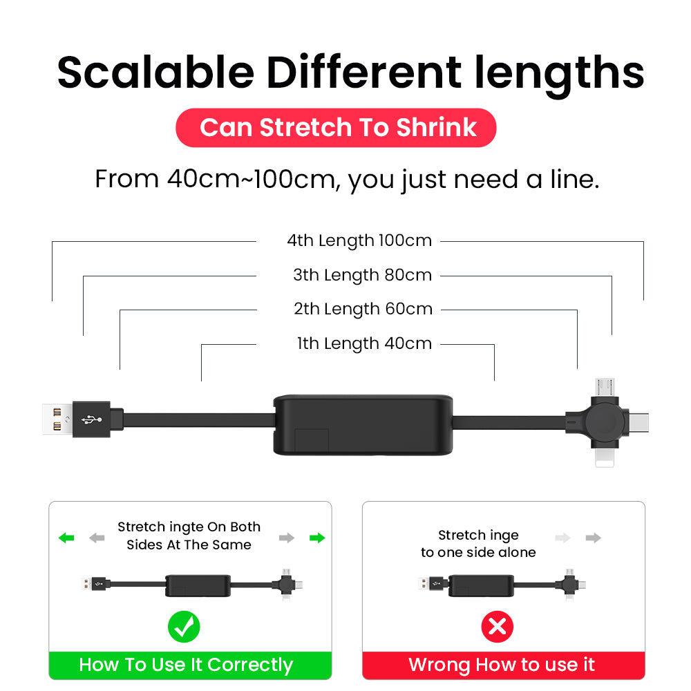 Cable retractable 3 en 1